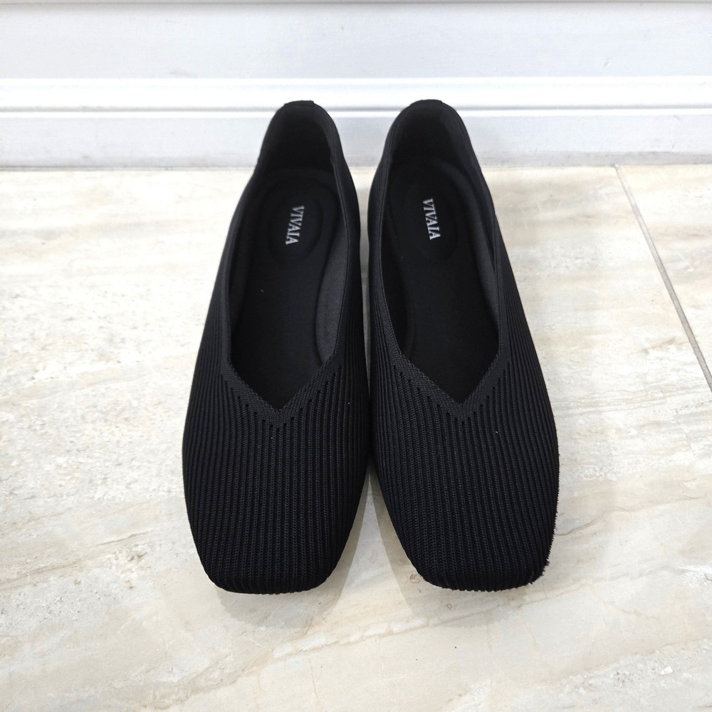 VIVAIA Black Knit Square Toe Ballet Flats Women Size‎ 40 US 9 - Picture 7 of 8